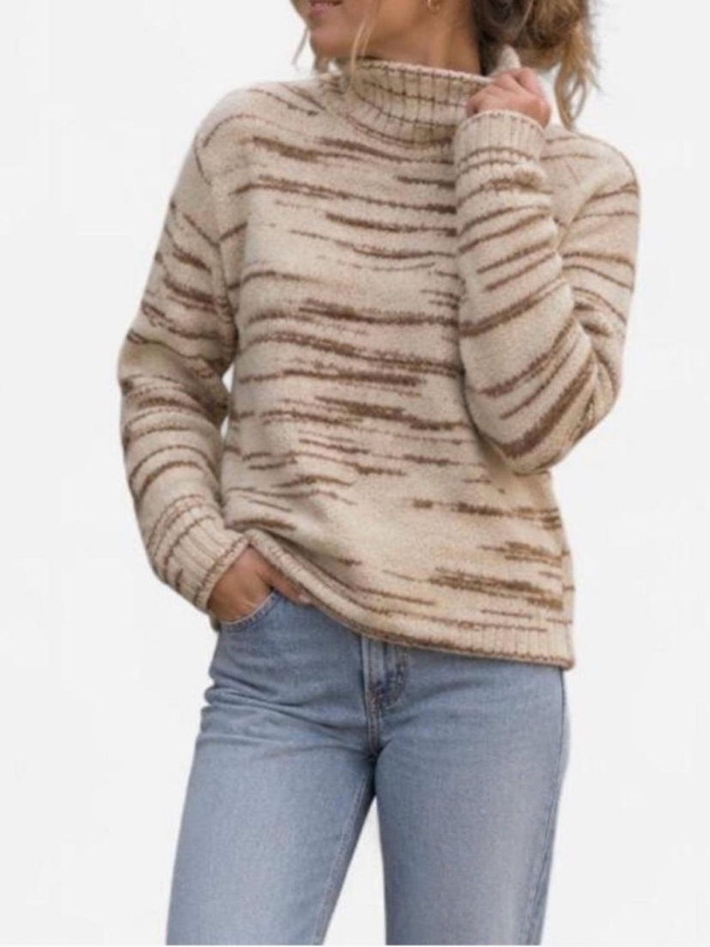 Womens Cream and Brown Striped Turtleneck Sweater Banana Republic Wool Alpaca XS